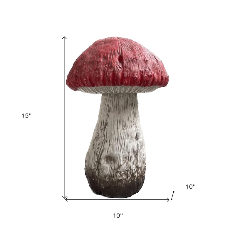 HomeRoots 15" Red And White Polyresin Mushroom Outdoor Statue