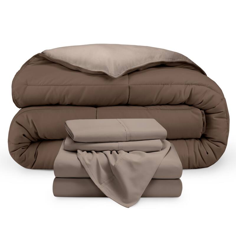 Bare Home Down Alternative Reversible Bed-in-a-Bag - Cocoa/Taupe, Sheets: Taupe - California King