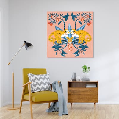 Wynwood Studio Canvas Animals Playing in the Wildlife Pink and Light Pink Modern & Contemporary Wall Art Canvas Print