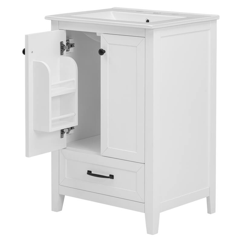 24" Bathroom Vanity with Sink, Bathroom Vanity Cabinet with One Drawer and Doors, Adjustable Shelf, Solid Wood and MDF, White