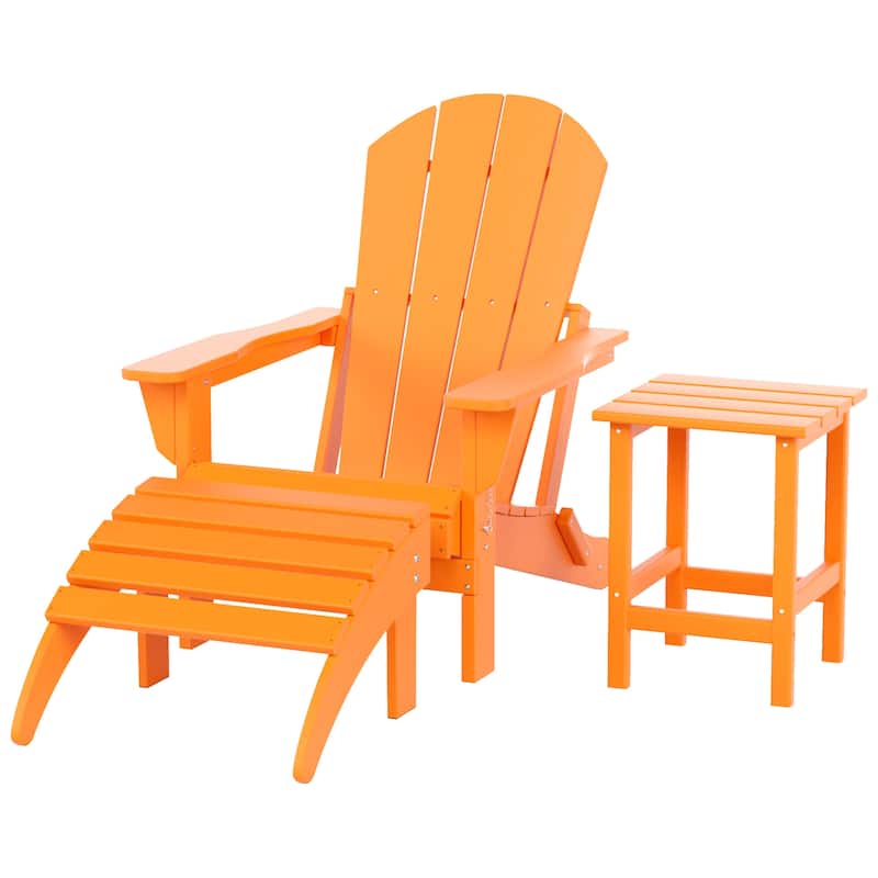 Polytrends Laguna Hdpe All Weather Outdoor Patio Foldable Adirondack Chair With Ottoman And Side Table (3-Piece Set)