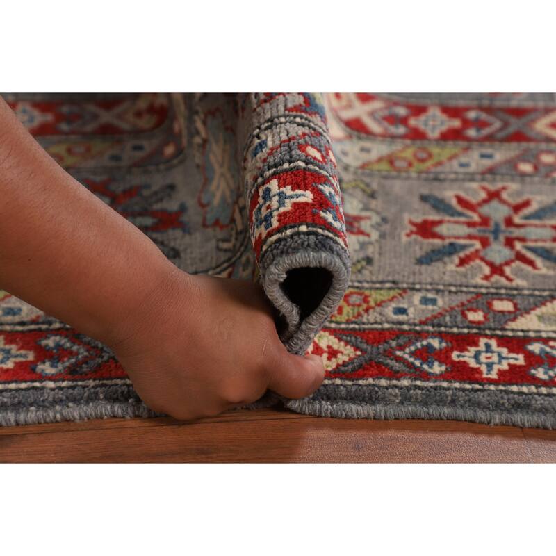 Oriental Geometric Kazak Area Rug Hand-Knotted Wool Carpet - 6'10" x 9'11"