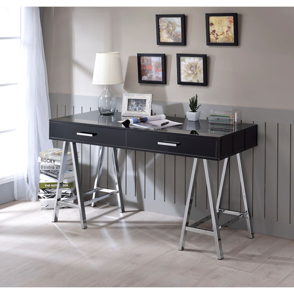 Coleen Black High Gloss & Chrome Finish Writing Desk W/USB