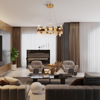 Modern Glam 24-Light LED Drum Chandelier for Dining Room - D 31.1" x H 72.4" Max