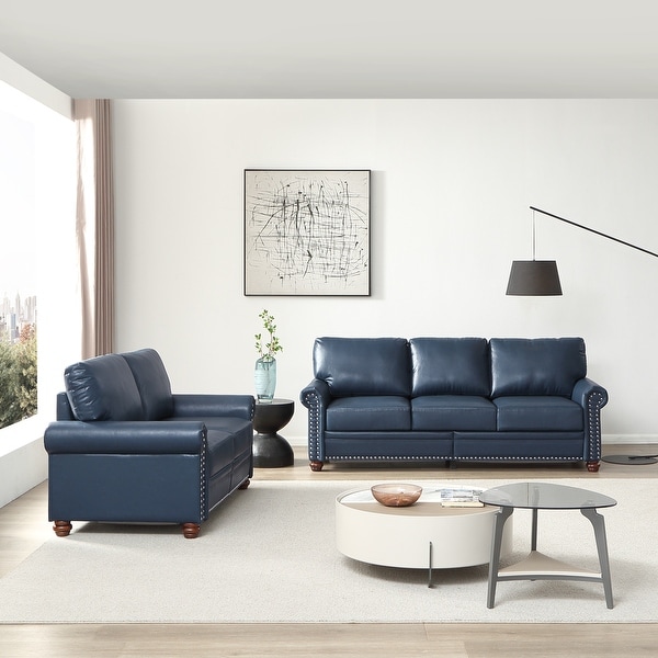 2 3 Seat Faux Leather Sofa Set with Storage and Nailhead Trim