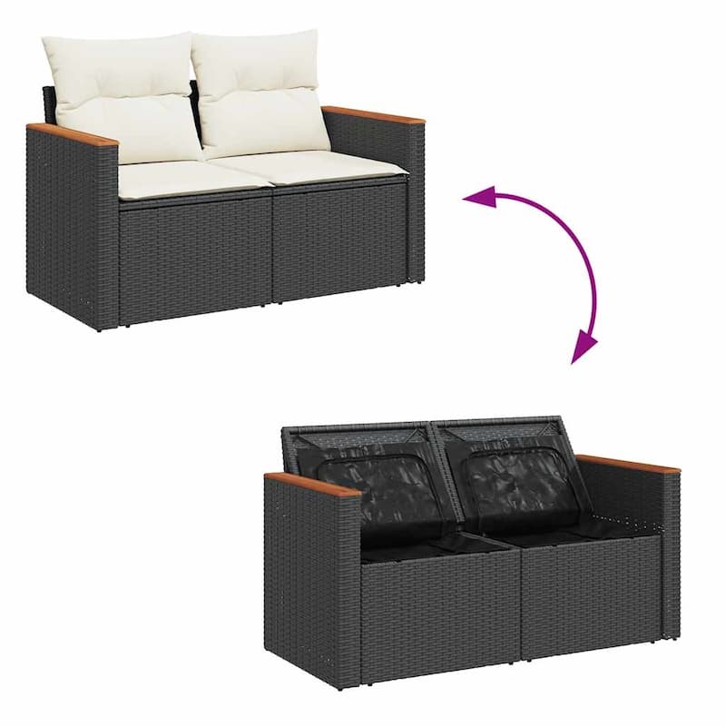 vidaXL Patio Sofa Set with Cushions Outdoor Conversation Furniture Poly Rattan