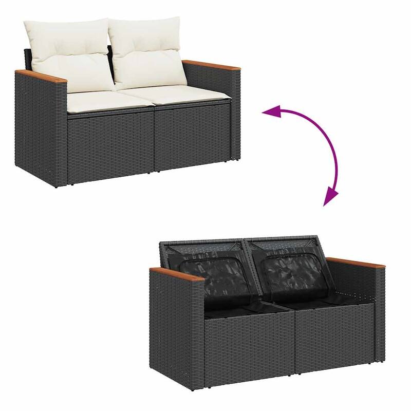 vidaXL Patio Sofa Set with Cushions Table and Stool 8 Piece Poly Rattan Acacia - 21.7 x 39.4 x 28.7 in