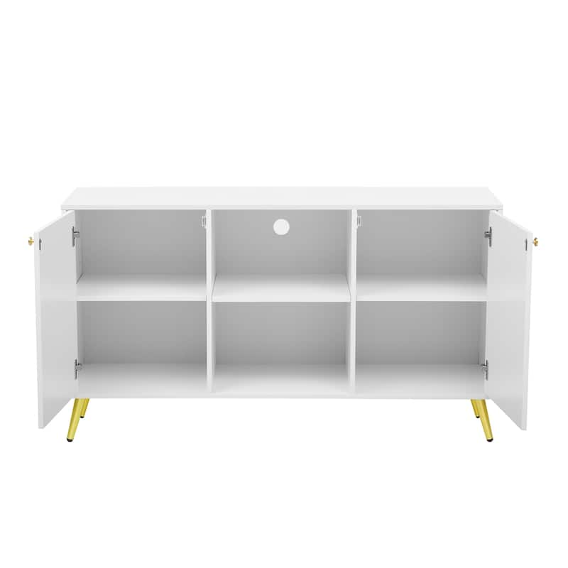 53.1"Modern TV Stand with Gold Metal Legs with Open Shelves and Cable Management