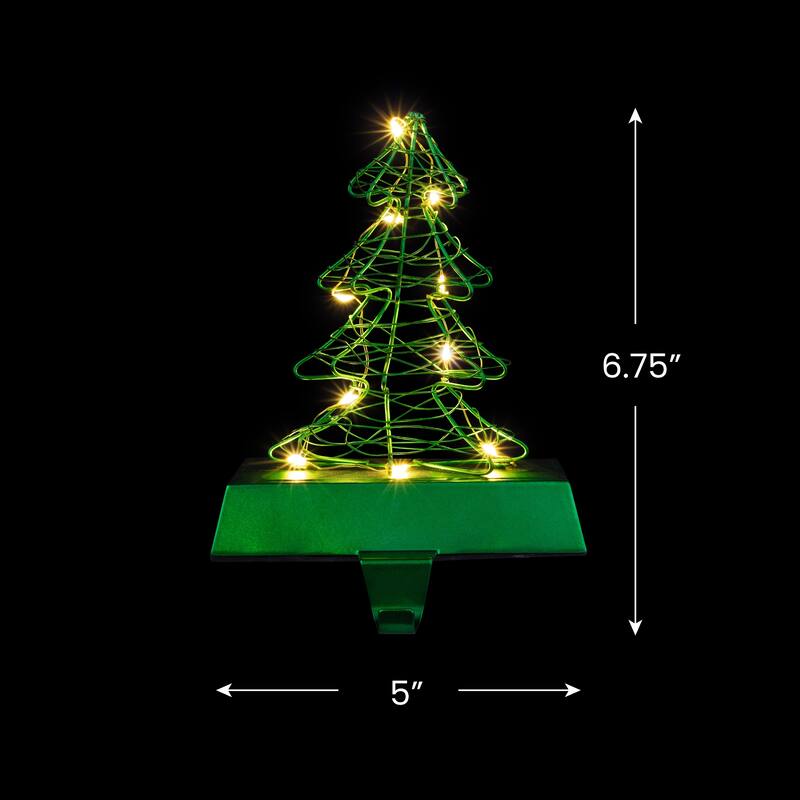 LED Lighted Wire Christmas Tree Stocking Holder - 6.75" - Green