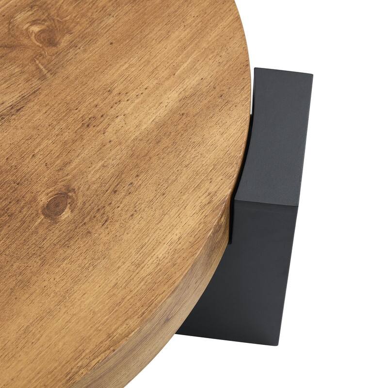 Modern Detachable Round Coffee Table - Double-Layer Brown Glass Top & Black L-Shaped Legs