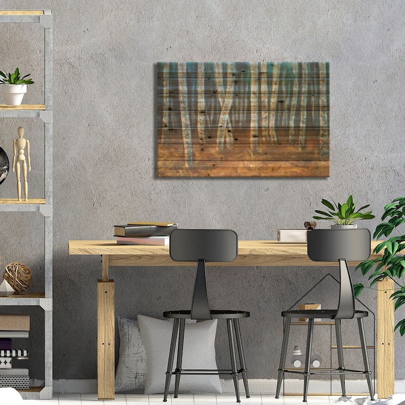 Moonlit Birchwood Print On Wood by Walt Johnson - Multi-Color