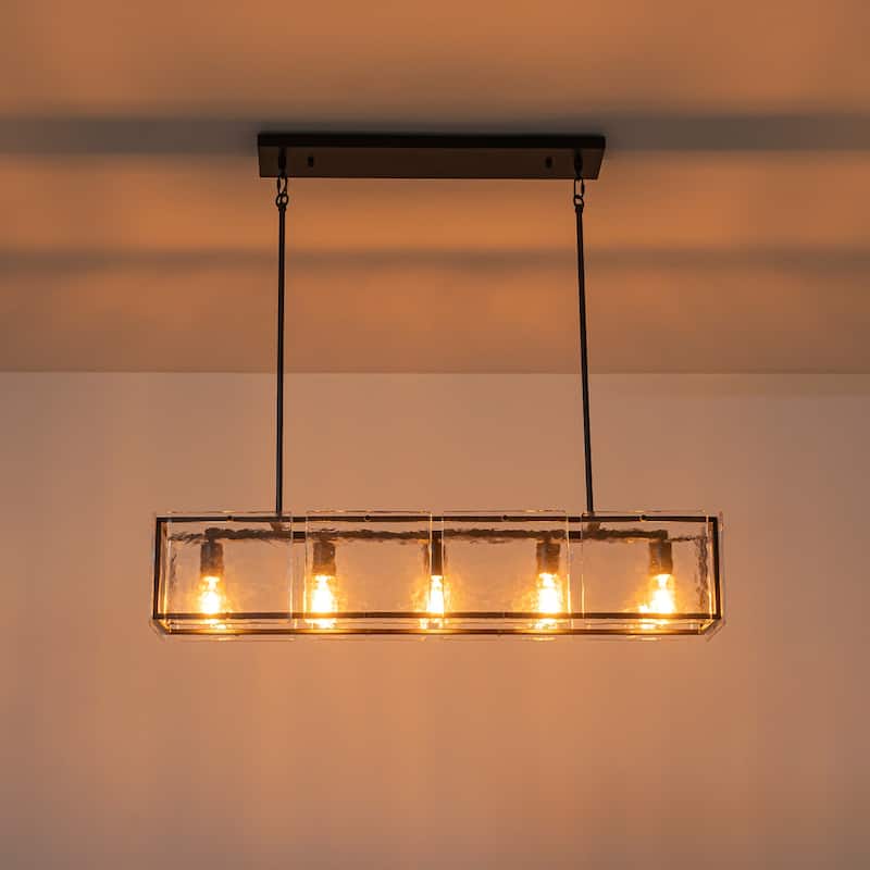 Modern 39.37" Large Rectangle Water Ripple Glass Chandelier for Dining Room - W39.4"