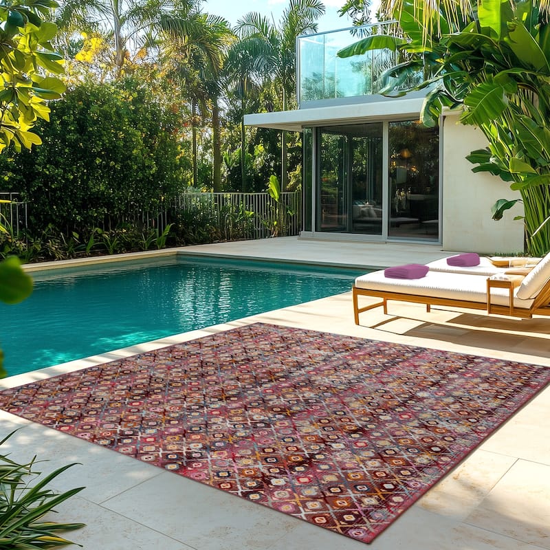Gertmenian Sierra Henna Moroccan Bohemian Tribal Red Multi Indoor/ Outdoor Area Rug