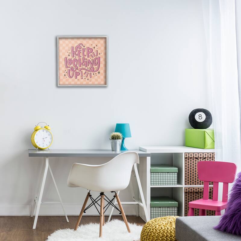 Stupell Keep Looking Up on Checkered Framed Giclee Art Design By Sarah Hickman