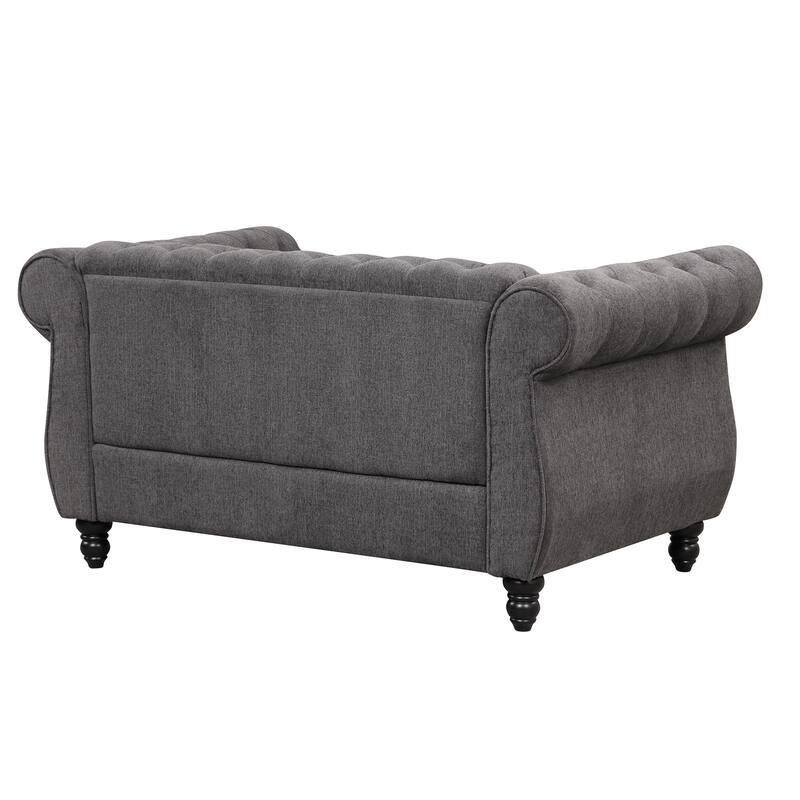 60" modern sofa Dutch plush upholstered sofa, solid wood legs, buttoned tufted backrest