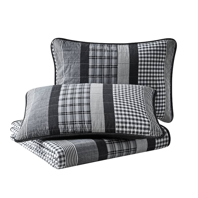 Nautica Gulf Shores Cotton Reversible Charcoal Quilt Set