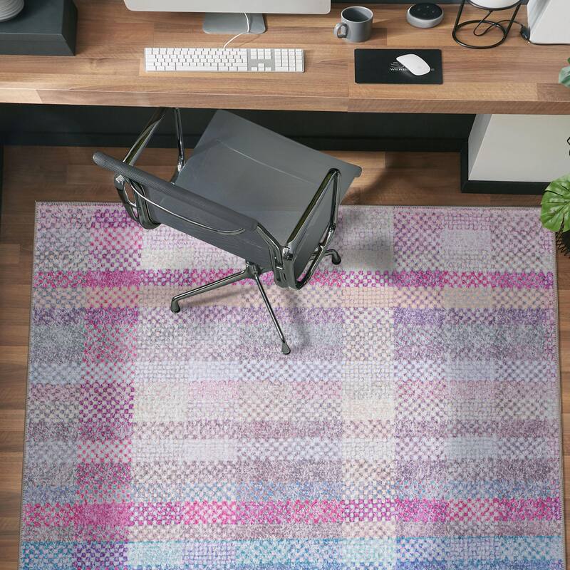 Contemporary Plaid Machine Washable Area Rug