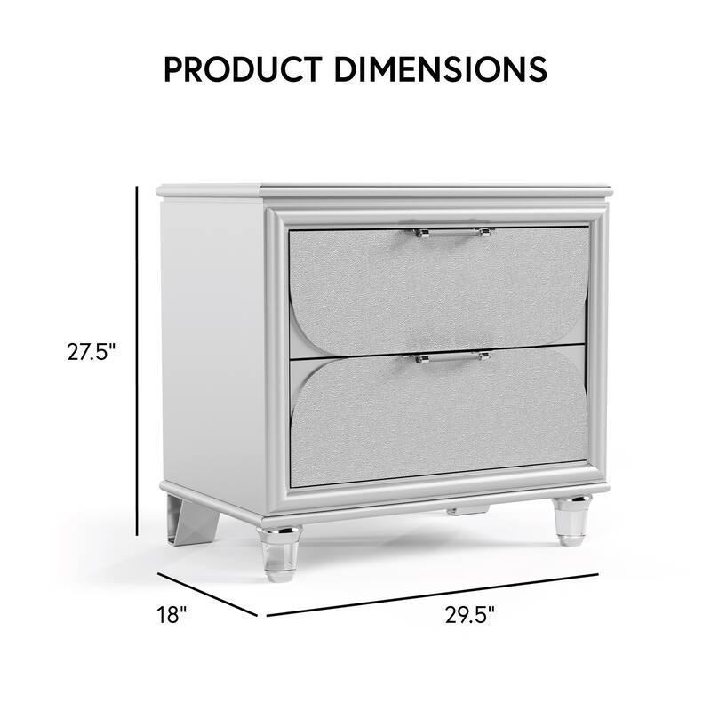 Furniture of America Angrove Modern 5-Piece Silver Queen Panel Bedroom Set with LED Lighting and Padded Headboard