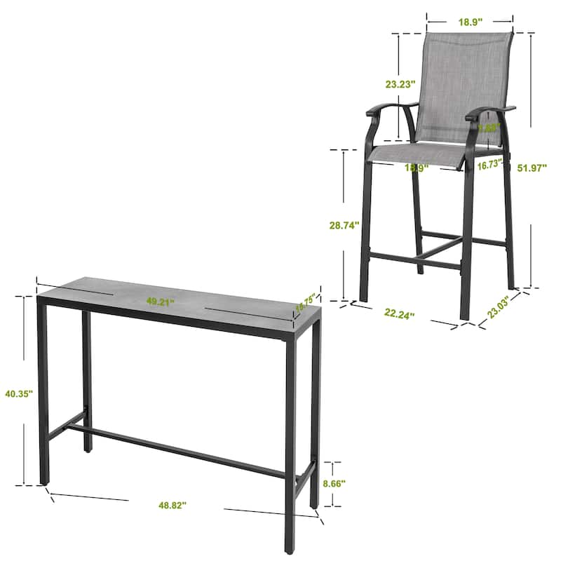 Patio 3-Piece Textilene Bar Set with High Backrest, Black and Gray
