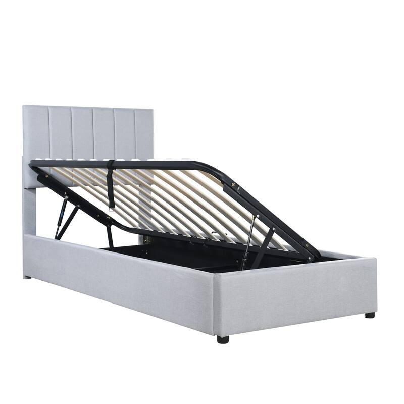 Twin Size Upholstered Platform Bed with a Hydraulic Storage System