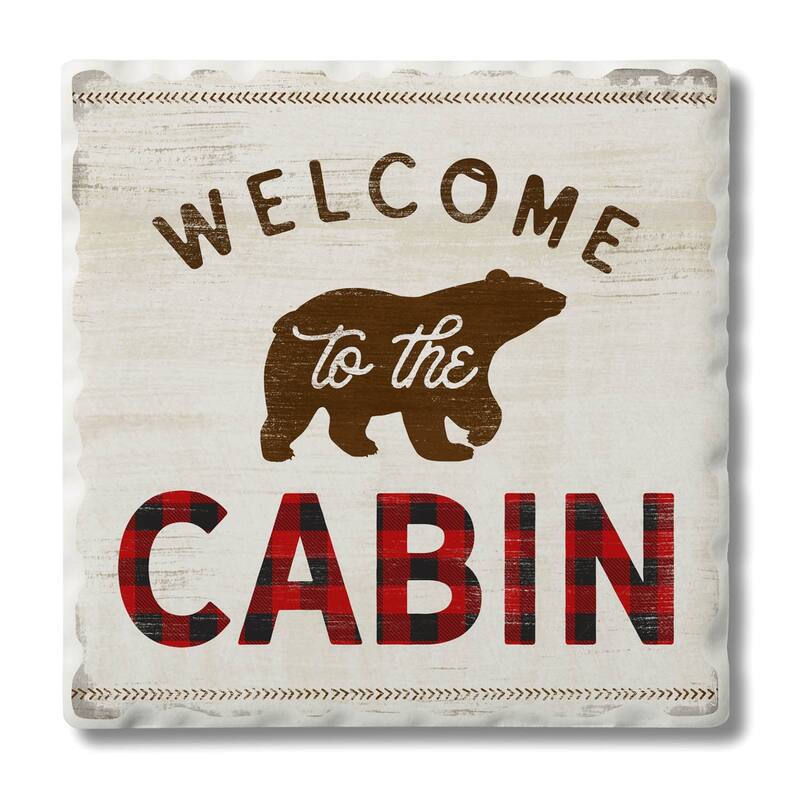 Counterart Absorbent Stone Coasters - Welcome To Cabin - Set of 4 - 4x4x1.451