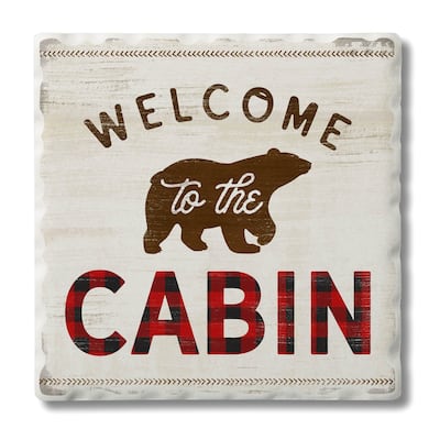 Counterart Absorbent Stone Coasters - Welcome To Cabin - Set of 4 - 4x4x1.451