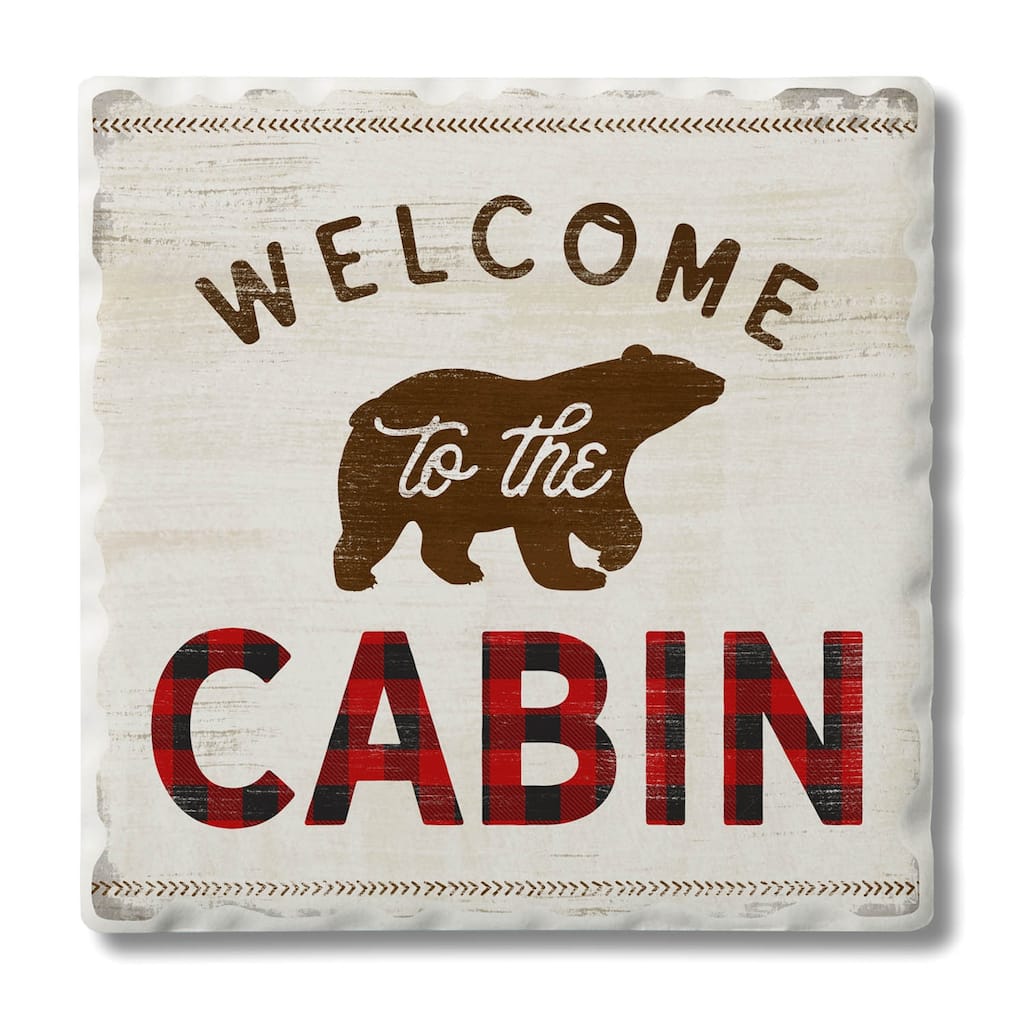 Counterart Absorbent Stone Coasters - Welcome To Cabin - Set of 4 - 4x4x1.451