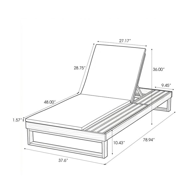 Christopher Knight Home - Modern Outdoor Acacia Wood Chaise Lounge with 4-Position Adjustable Backrest & 2-Fold Cushion