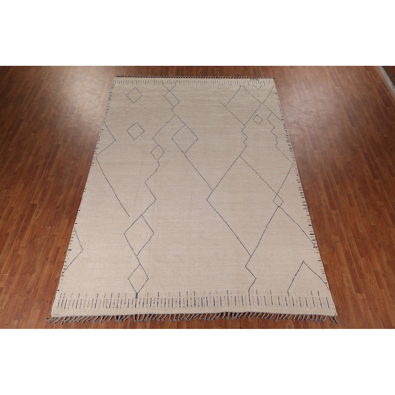 Earth Tone Moroccan Area Rug Handmade Beihe Wool Carpet - 8'9" x 12'9"