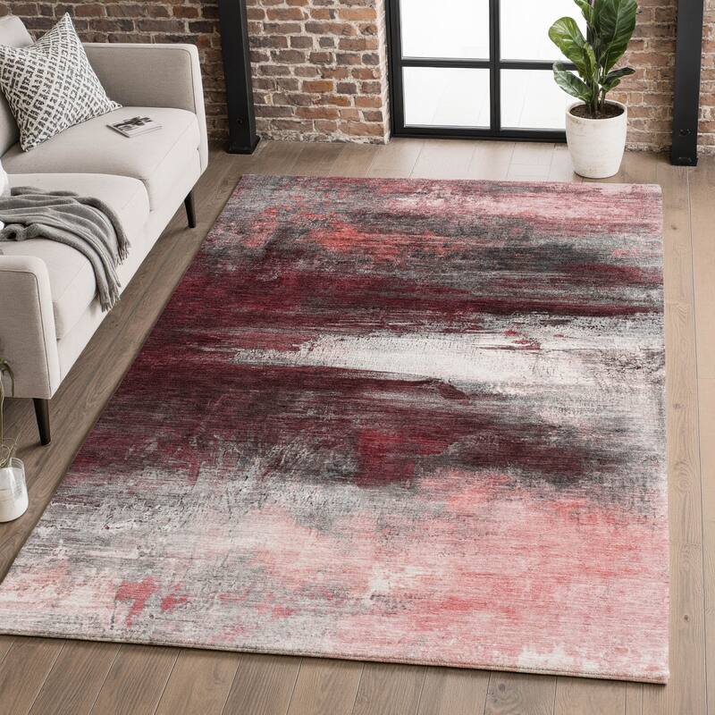Premium Washable Super Soft Modern Abstract Mayfield Rug - Merlot - 10' x 14'
