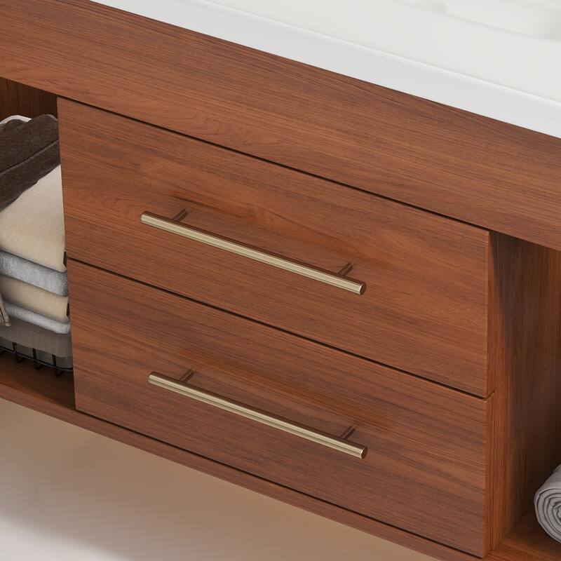 GDFStudio - Luxury 35.4" Floating Sintered Stone Bathroom Vanity with Ceramic Sink & Soft-Close Drawers