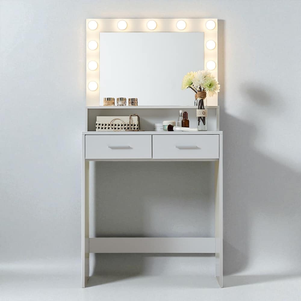Vanity Desk with Lighted Mirror, Makeup Table with Drawers and 3 Lighting Modes for Bedroom