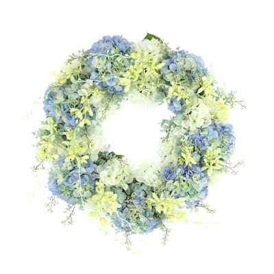 24'' Grapevine Wreath with Assorted Hydrangeas and Snap Dragon