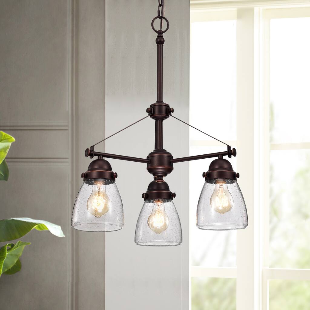 Oil Rubbed Bronze 3-Light/5-Light Chandelier with Seeded Glass Shades ...