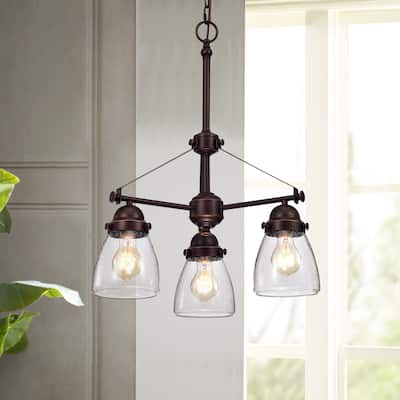 Oil Rubbed Bronze 3-Light Chandelier with Seeded Glass Shades - Oil Rubbed Bronze