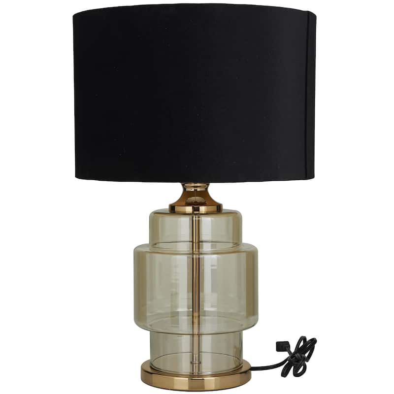 Glass Transparent Base Room Table Lamp with Drum Shade - Gold - Roche River Decor
