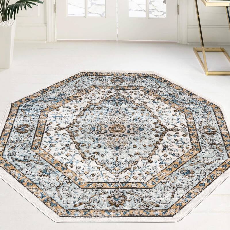 Traditional Jeopok Collection Area Rug - Blue - 4'x4' Octagon
