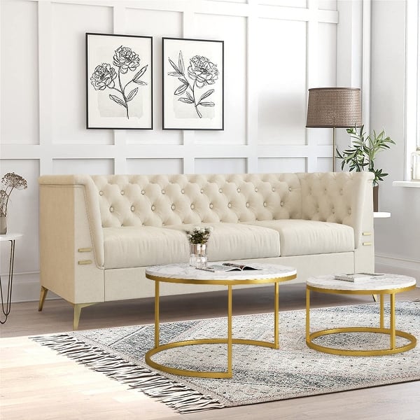 slide 1 of 1, Modern 3-Color Velvet Flared Arm Sofa 3-Seat Couch with Gold Legs