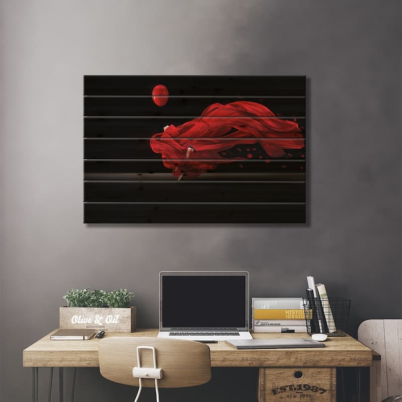 Dancing With The Balloon Print On Wood by Sulaiman Almawash - Multi-Color