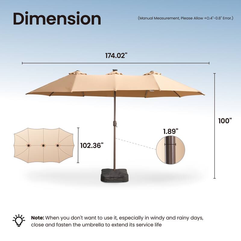 ​OVIOS 15ft LED Double Side Patio Umbrella Extra Large with Crank
