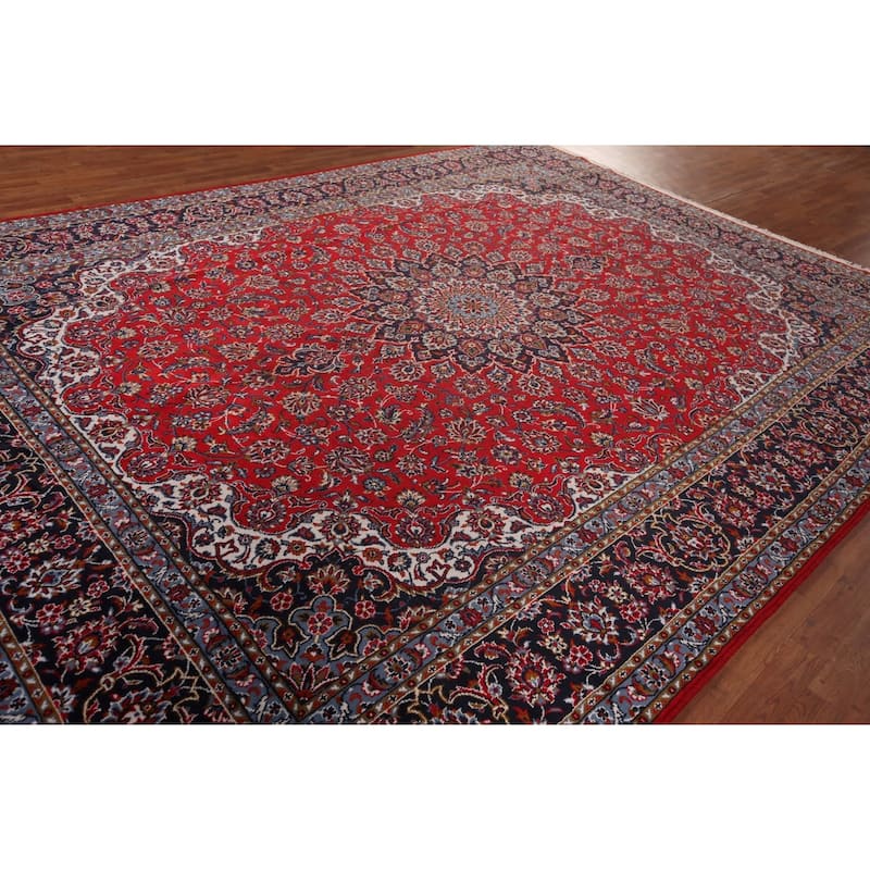 Oriental Traditional Red Kashan Turkish Rug Machine-Made Carpet - 9'9" x 13'2"