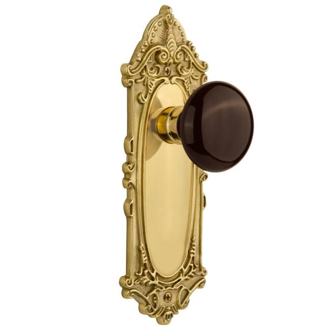 Nostalgic Warehouse Brown Porcelain Solid Brass Single Dummy Door Knob - Unlacquered Brass