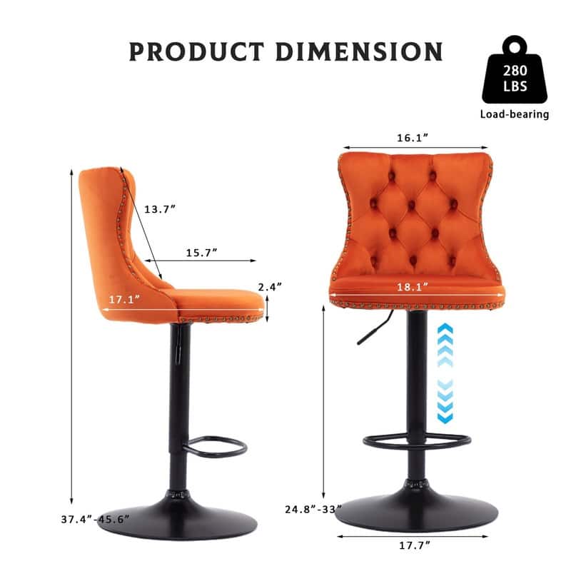 Velvet Upholstered Nailheads Tufted Swivel Bar Stools (Set of 2)