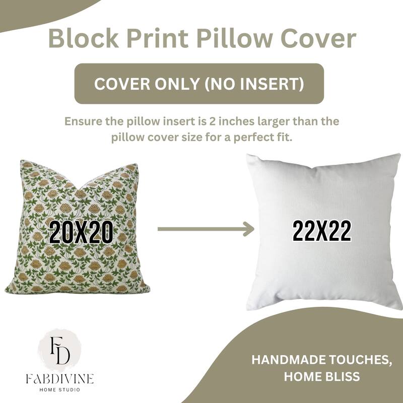 Fabdivine 26x26 Inch Fall Home Décor Cushion Cover Hand Block Floral for Sustainable Square Linen Pillow Case, Khoobsurat