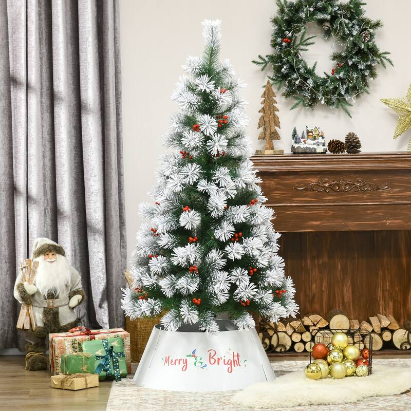 Cream White Christmas Tree Collar with Merry & Bright Letters and Metal Base Cover for Holiday Decor - 26" x 11" H