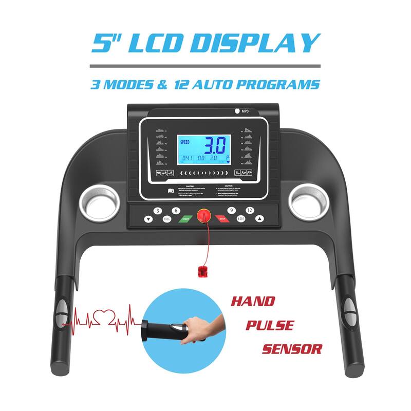 Foldable Treadmill, Home Workout Electric Walking Treadmill Machine, Black