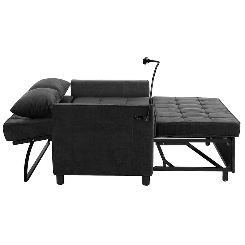 Roomfitters Loveseat Sleeper Sofa Bed with USB Ports, Reversible Cushion, Side Pockets and Phone Holder