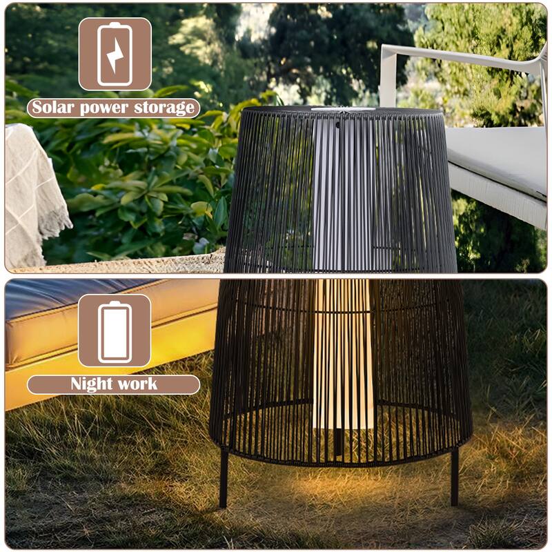 2-Pack Outdoor Rattan Solar Light Patio Floor Lamp