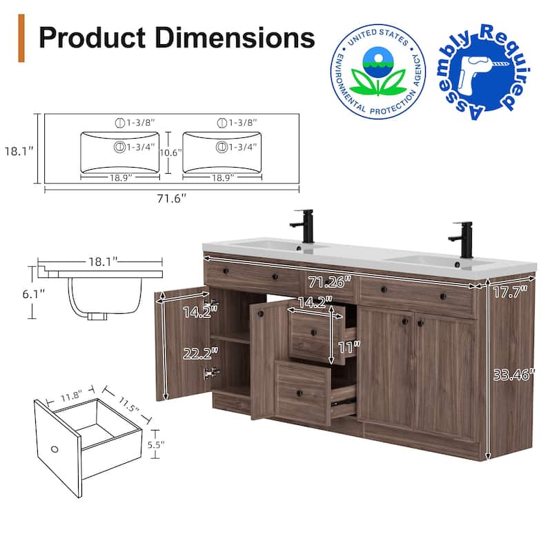 36"/48"/60"/72" Bathroom Vanity Set with Sink & Faucet