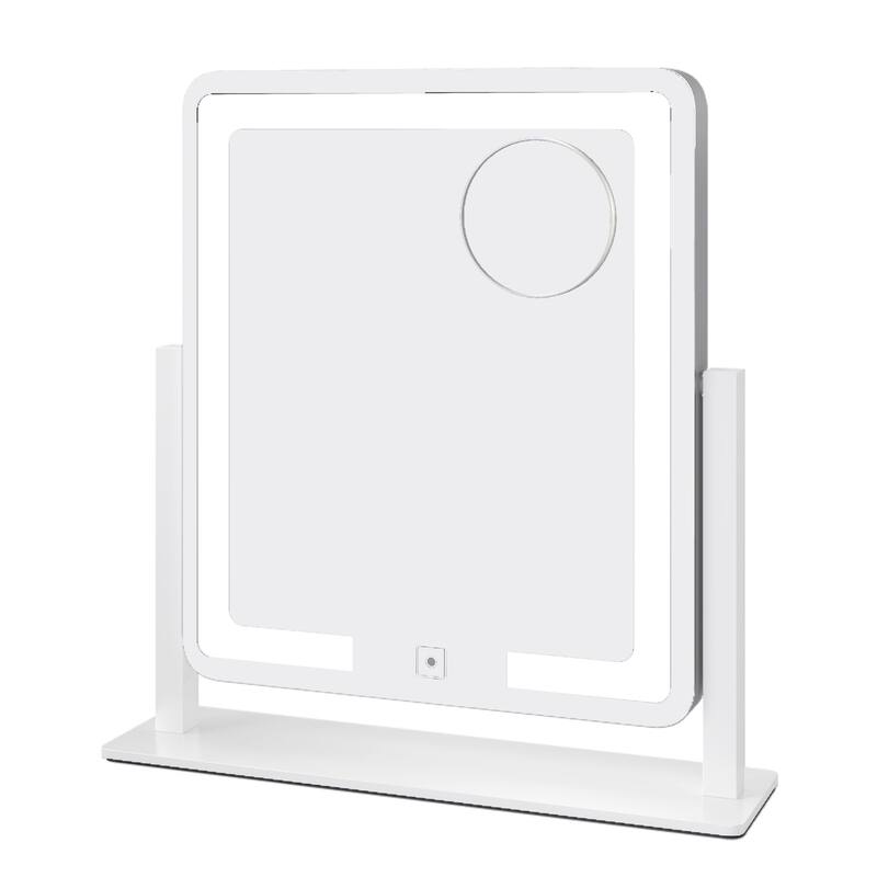 Moasis Vanity Desk with Mirror & Lights, Cream White Makeup Table Set with Stool - 31.5'' W X 21.5''D X 30''H